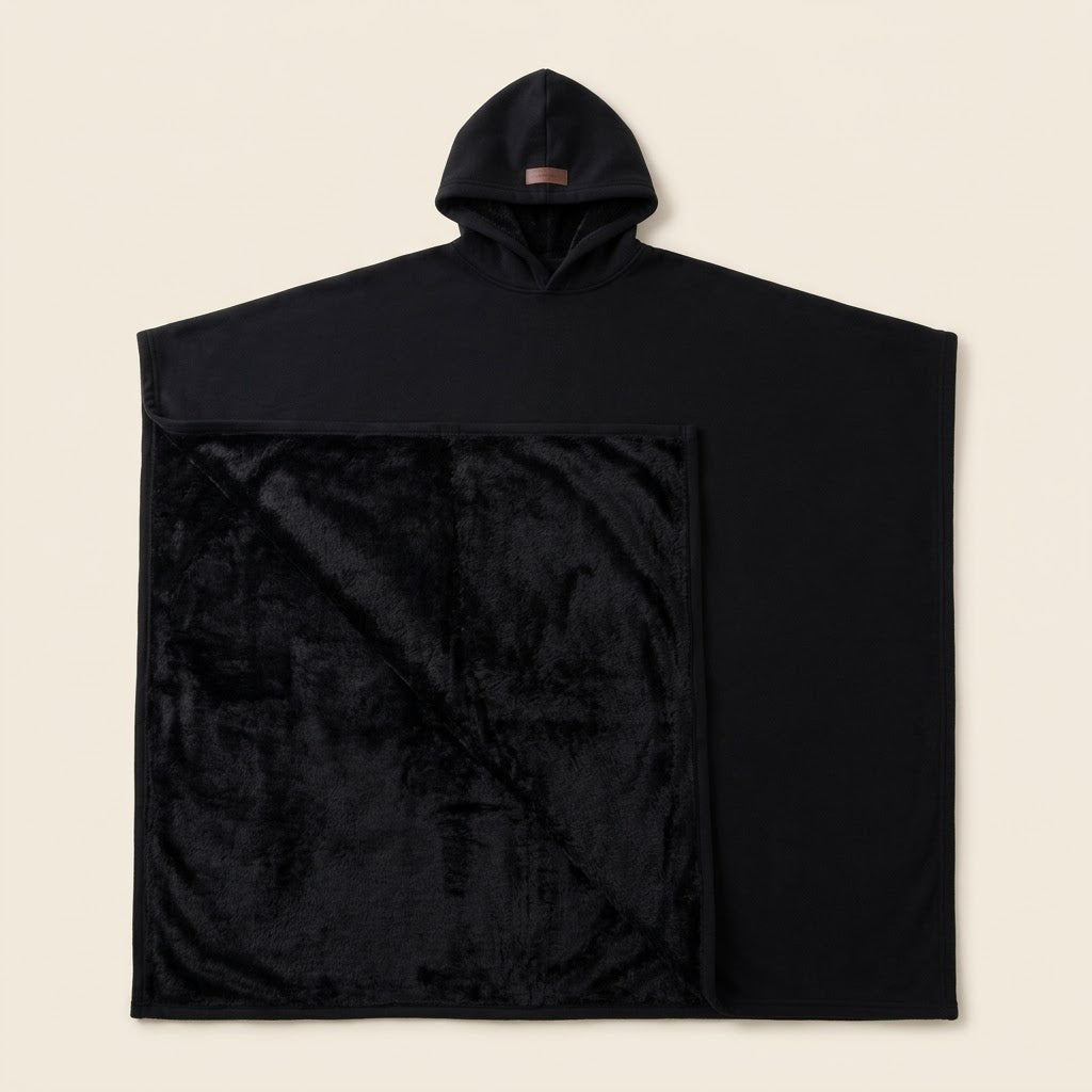 Plaid à capuche et manches Moelune en polaire, coloris noir