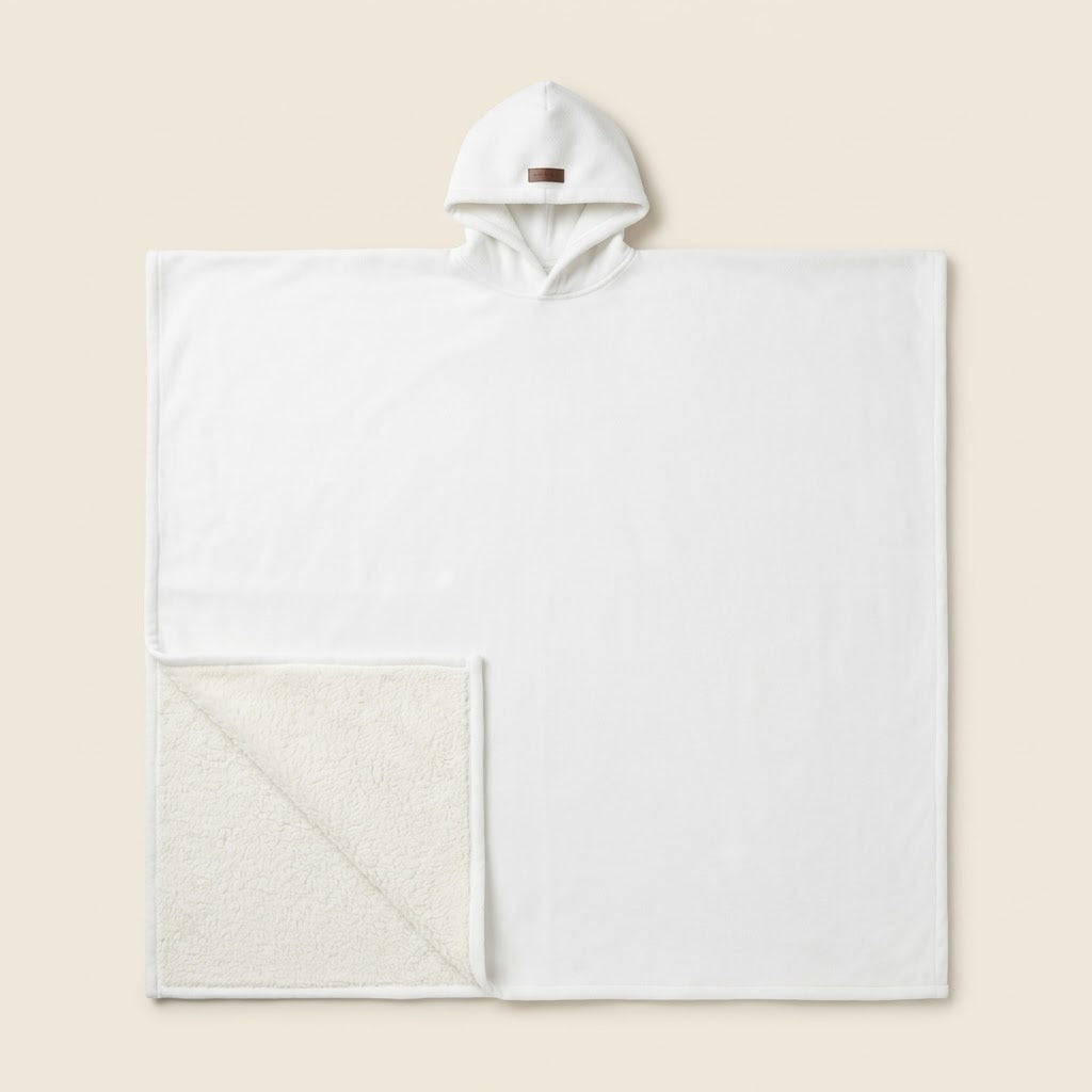 Plaid à capuche et manches Moelune en polaire, coloris blanc