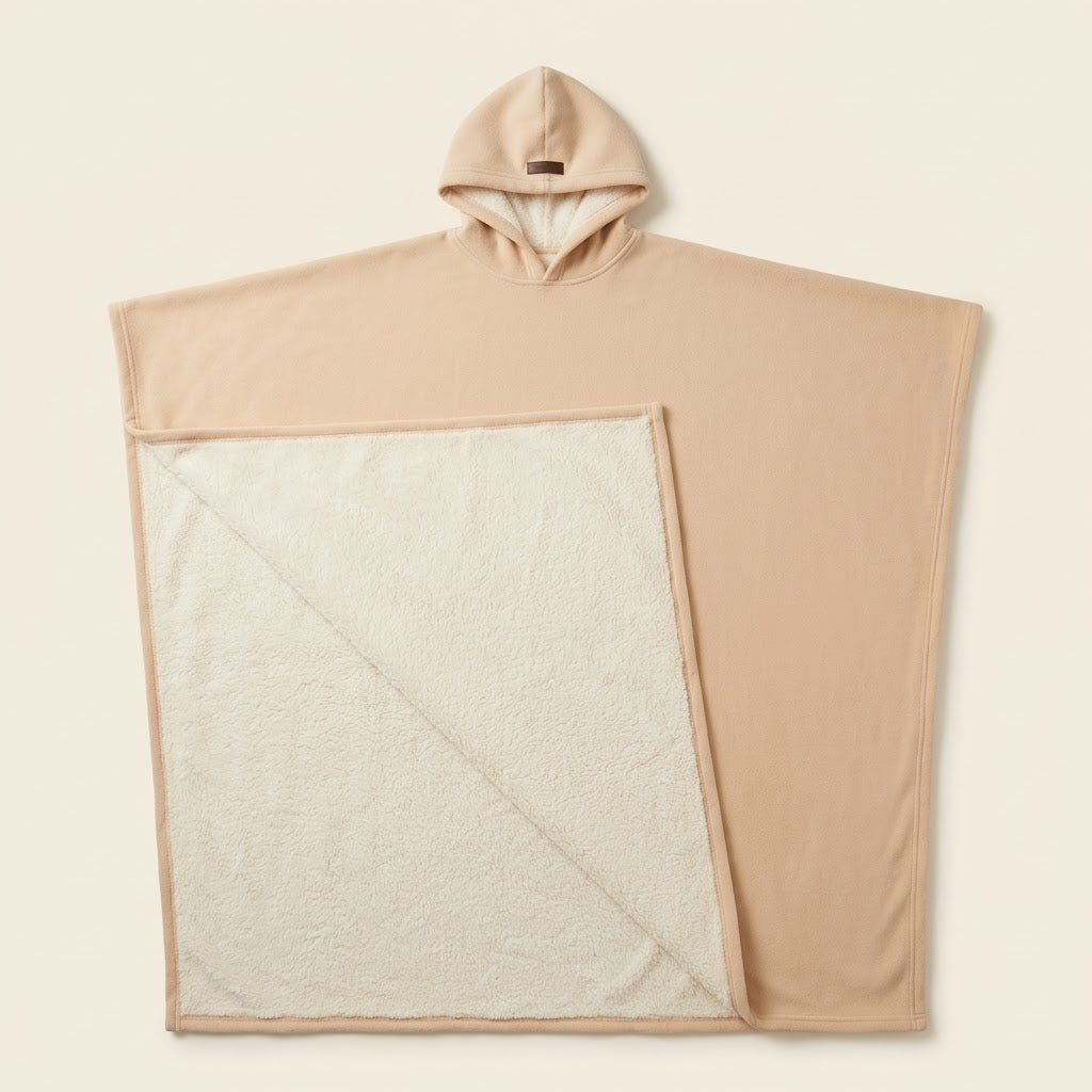 Plaid à capuche et manches Moelune en polaire, coloris abricot