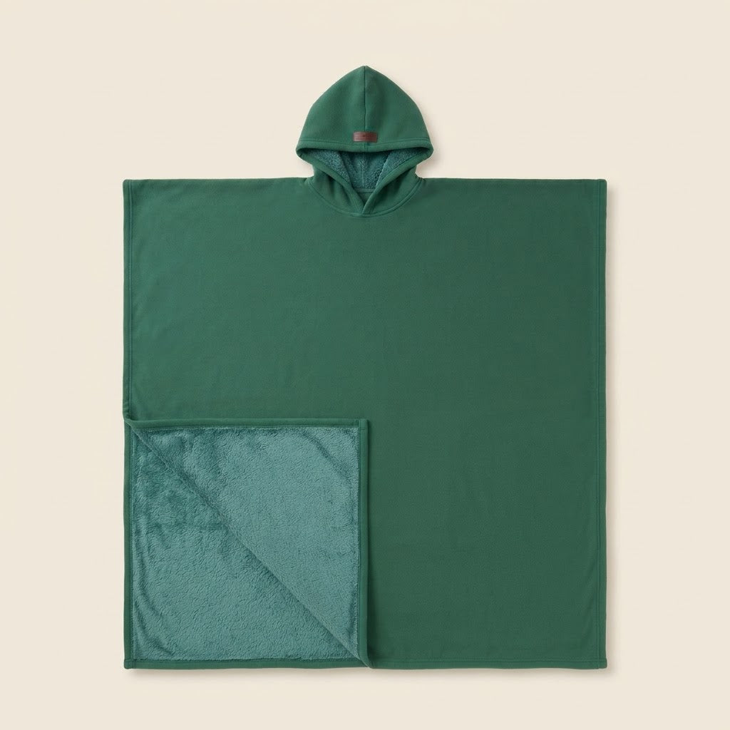 Plaid à capuche et manches Moelune en polaire, coloris vert