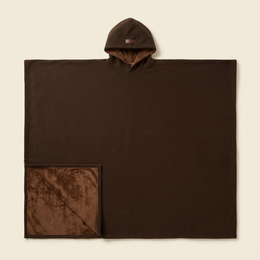Plaid à capuche et manches Moelune en polaire, coloris marron